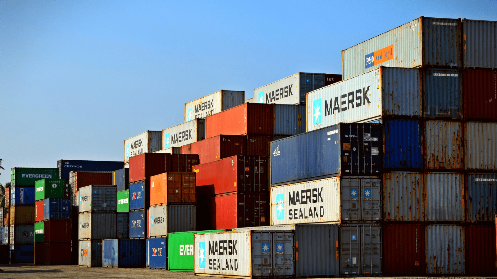 Container terminal at sunset