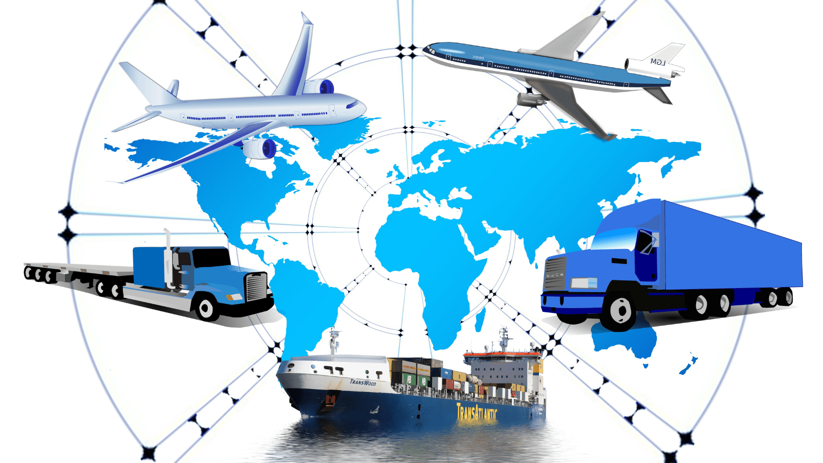 Global air, road and sea logistics illustration